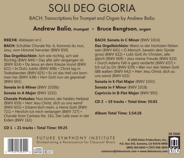 Johann Sebastian Bach, Andrew Balio, Bruce Bengtson : Soli Deo Gloria (2xCD, Album)