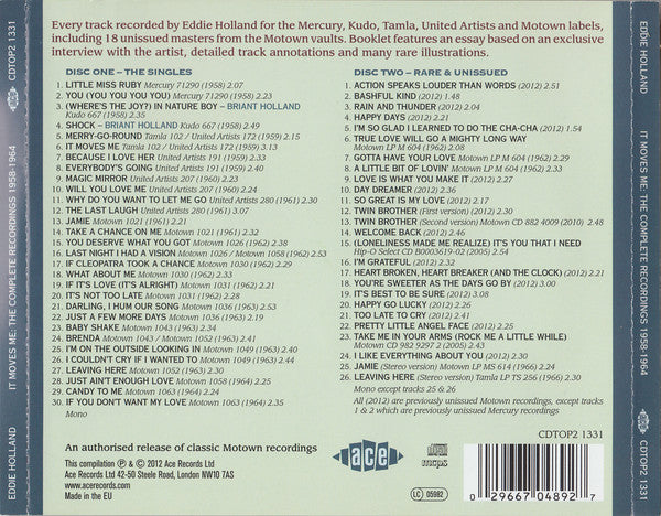 Eddie Holland* : It Moves Me - The Complete Recordings 1958-1964 (2xCD, Comp, Mono)
