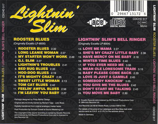 Lightning Slim : Rooster Blues / Lightnin' Slim's Bell Ringer (CD, Comp, Mono)