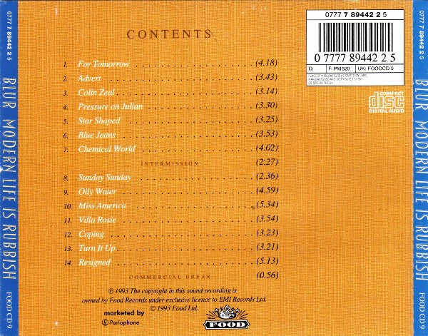 Blur : Modern Life Is Rubbish (CD, Album, Swi)