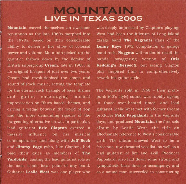 Mountain : Live In Texas 2005 (CD + DVD-V, RE)