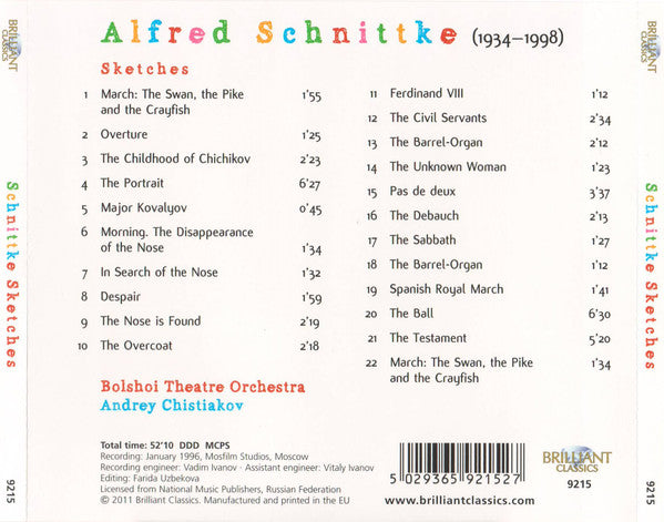 Alfred Schnittke – Bolshoi Theatre Orchestra, Андрей Чистяков : Sketches (CD, Album, RE)