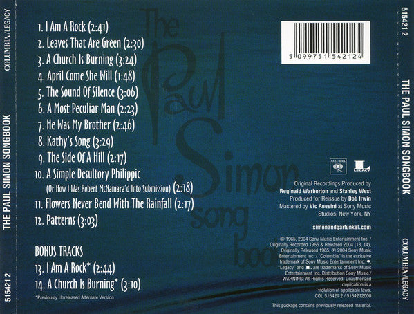 Paul Simon : The Paul Simon Songbook (CD, Album, Mono, RE)