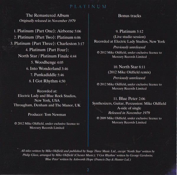 Mike Oldfield : Platinum (CD, Album, RE, RM)