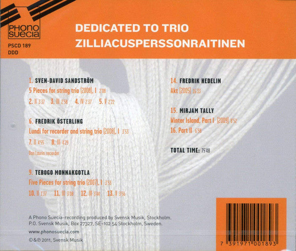 Stråktrion ZilliacusPerssonRaitinen : Dedicated To Trio ZilliacusPerssonRaitinen (CD, Album)