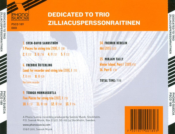 Stråktrion ZilliacusPerssonRaitinen : Dedicated To Trio ZilliacusPerssonRaitinen (CD, Album)