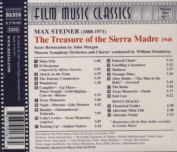 Max Steiner, The Moscow Symphony Orchestra, Moscow Symphony Chorus, William Stromberg : The Treasure Of The Sierra Madre (CD, Album, RE)