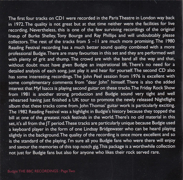 Budgie : The BBC Recordings (2xCD, Album)