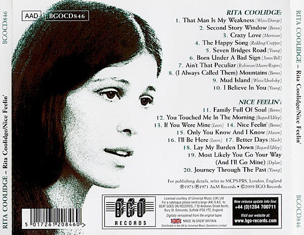 Rita Coolidge : Rita Coolidge / Nice Feelin' (CD, Comp, RE)