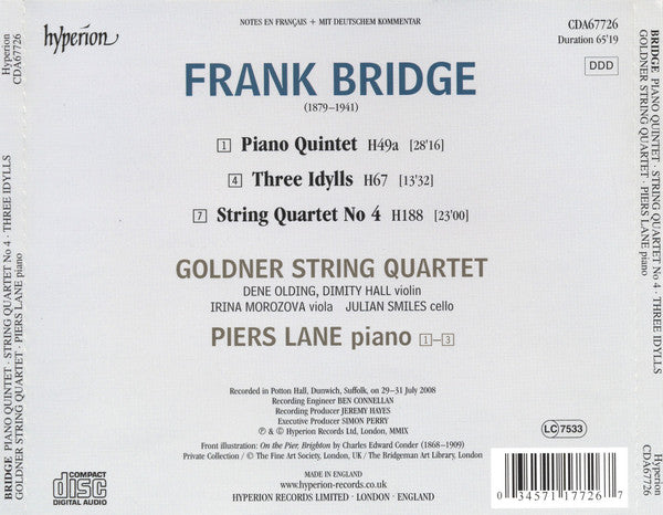 Frank Bridge - Goldner String Quartet, Piers Lane : Piano Quintet・String Quartet No 4・Three Idylls (CD, Album)