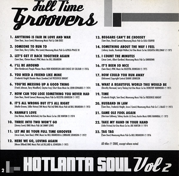 Various : Full Time Groovers (Hotlanta Soul Vol 2) (CD, Comp)