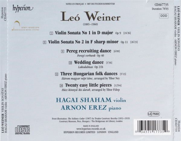 Leó Weiner - Hagai Shaham, Arnon Erez : Violin Sonatas (CD, Album)