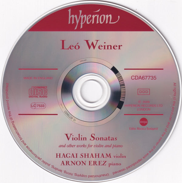Leó Weiner - Hagai Shaham, Arnon Erez : Violin Sonatas (CD, Album)