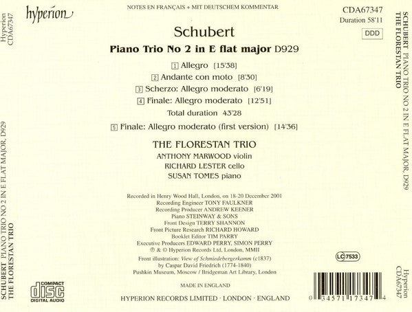 Franz Schubert, The Florestan Trio : Piano Trio No 2 In E Flat Major, D929 (CD, Album)
