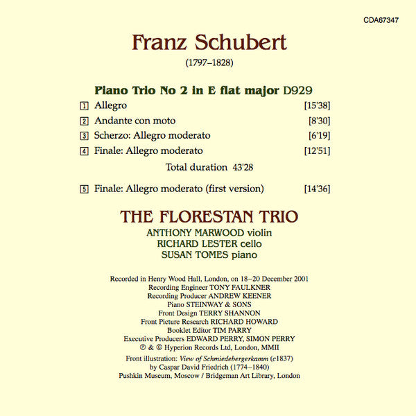 Franz Schubert, The Florestan Trio : Piano Trio No 2 In E Flat Major, D929 (CD, Album)