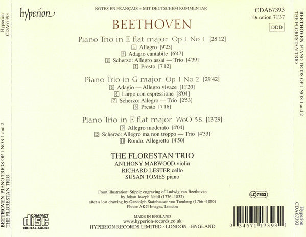 Ludwig van Beethoven, The Florestan Trio : The Complete Music For Piano Trio, Vol. 3 • Piano Trio In E Flat, Op 1 No 1; Piano Trio In G, Op 1 No 2; Piano Trio In E Flat, Woo 38 (CD, Album)