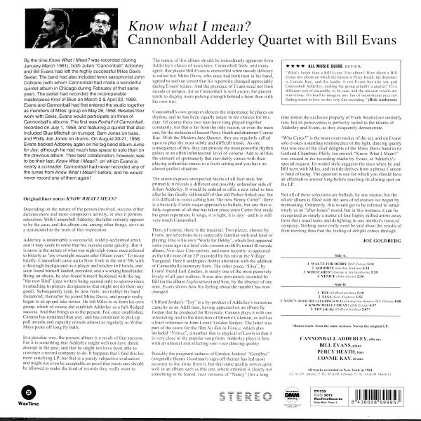 Cannonball Adderley With Bill Evans : Know What I Mean? (LP, Album, Ltd, RE, RM, 180)