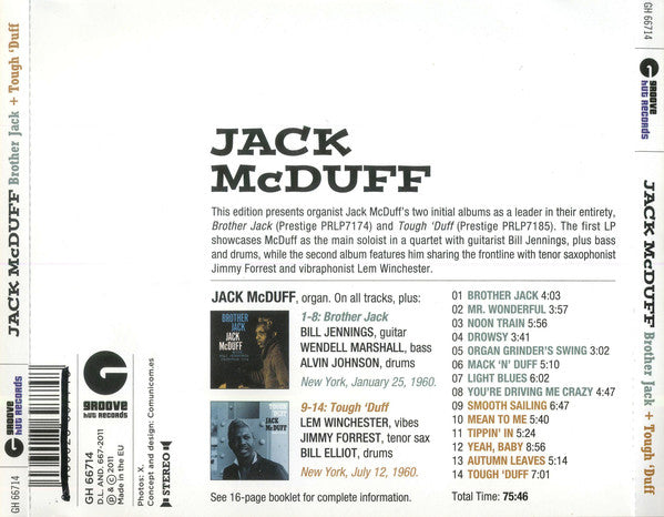 Brother Jack McDuff : Brother Jack + Tough 'Duff (CD, Comp)
