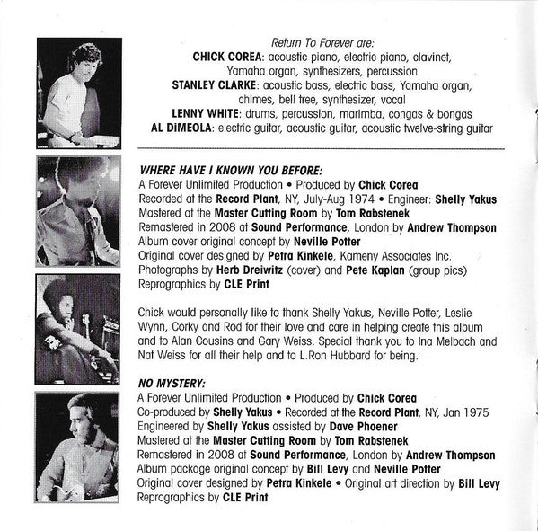 Return To Forever Featuring Chick Corea : Where Have I Known You Before / No Mystery  (CD, Album, RE, RM + CD, Album, RE, RM + Comp, O-C)