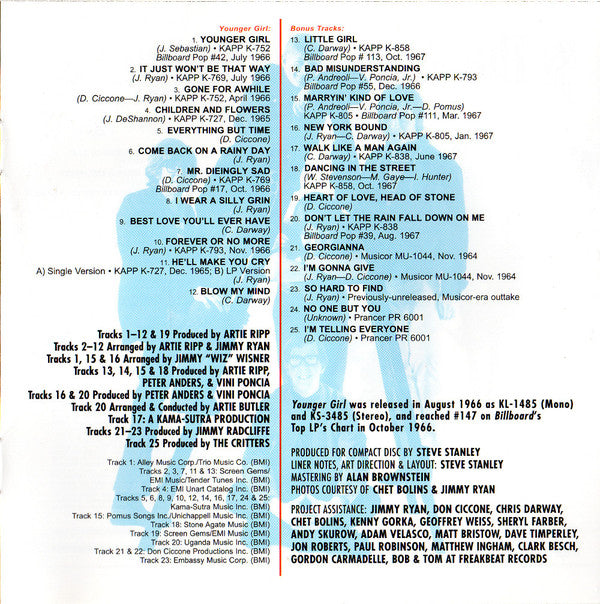 The Critters : Younger Girl: The Complete Kapp & Musicor Recordings (CD, Comp, Mono)