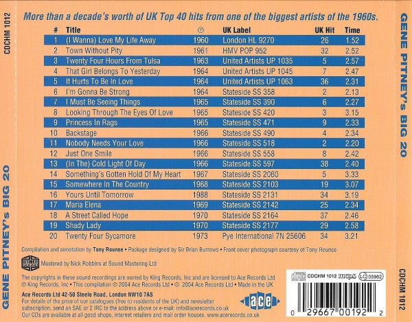 Gene Pitney : Gene Pitney's Big 20: All The UK Top 40 Hits 1961-1973 (CD, Comp)