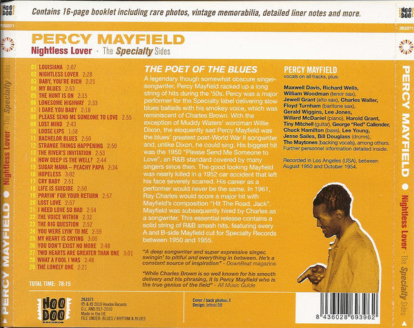Percy Mayfield : Nightless Lover (The Specialty Sides) (CD, Comp)