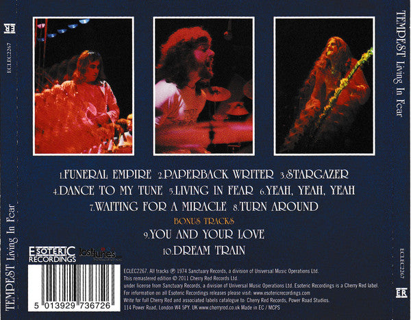 Tempest (6) : Living In Fear (CD, Album, RE, RM)