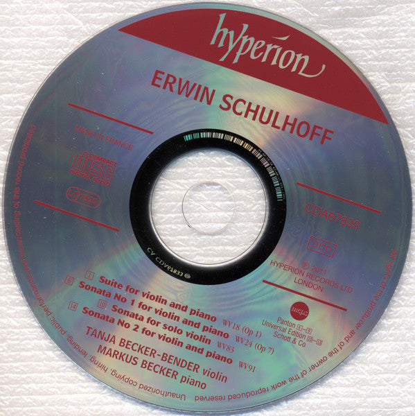 Erwin Schulhoff, Tanja Becker-Bender, Markus Becker (4) : Violin Sonatas (CD, Album)