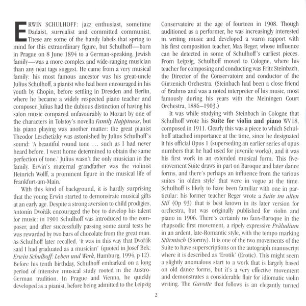 Erwin Schulhoff, Tanja Becker-Bender, Markus Becker (4) : Violin Sonatas (CD, Album)