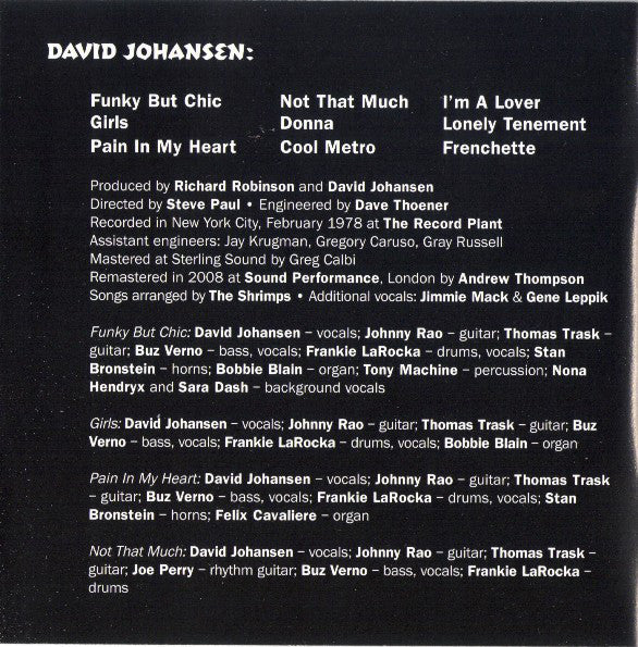 David Johansen : David Johansen/Live It Up (CD, Comp)
