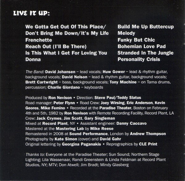 David Johansen : David Johansen/Live It Up (CD, Comp)