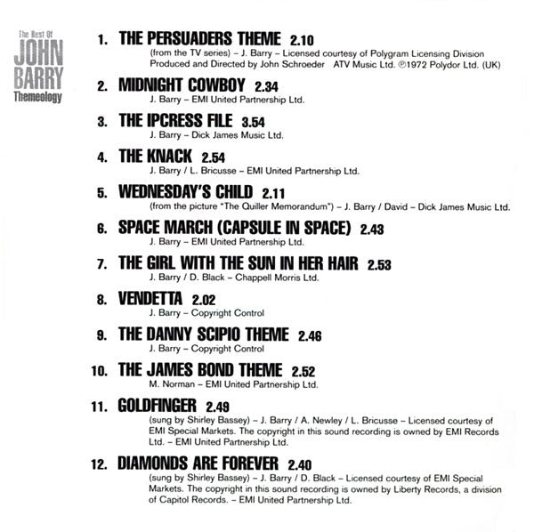 John Barry : The Best Of John Barry - Themeology (CD, Comp)