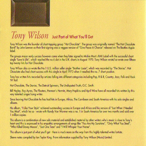 Tony Wilson (3) : Just Part Of What You'll Get (CD, Comp)