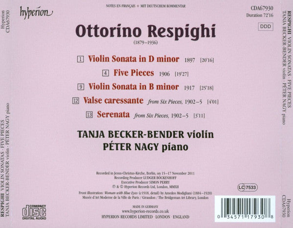 Ottorino Respighi - Tanja Becker-Bender - Péter Nagy (2) : Violin Sonatas - Five Pieces For Violin And Piano (CD, Album)
