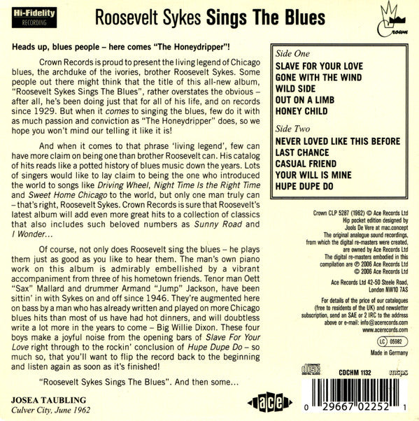 Roosevelt Sykes : Sings The Blues (CD, Album, RE, RM)