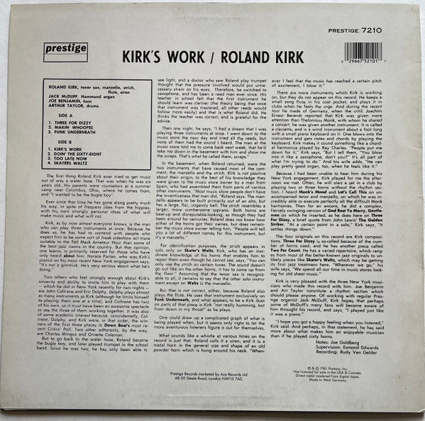 Roland Kirk With Jack McDuff* : Kirk's Work (LP, Album, RE)