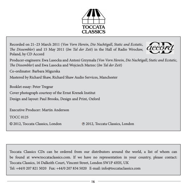Ernst Krenek, Agata Zubel, Mathias Hausmann, Wrocławska Orkiestra Kameralna Leopoldinum, Ernst Kovacic : Music For Chamber Orchestra (CD)