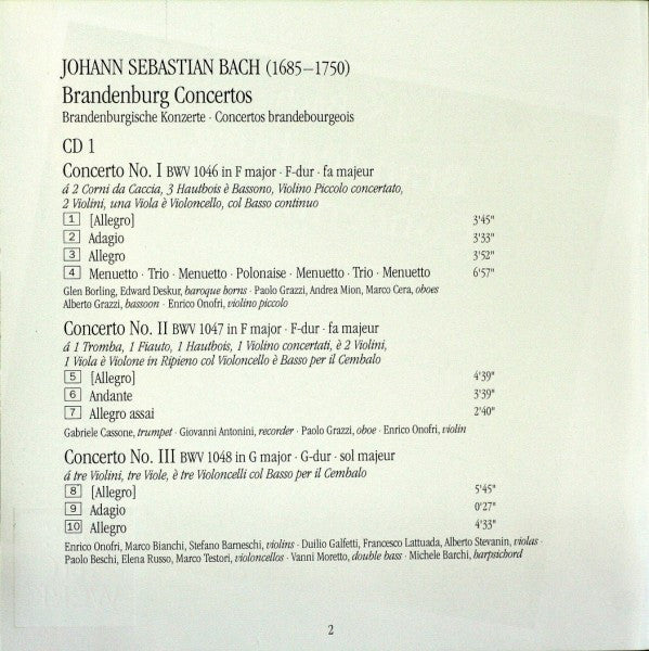 Johann Sebastian Bach, Il Giardino Armonico : Brandenburg Concertos 1 - 6 (2xCD, RE)