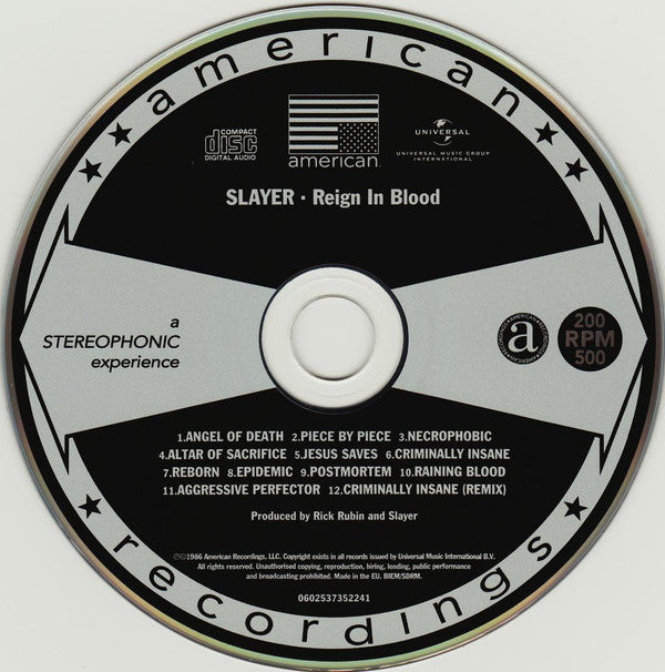 Slayer : Reign In Blood (CD, Album, RE, RM, Exp)