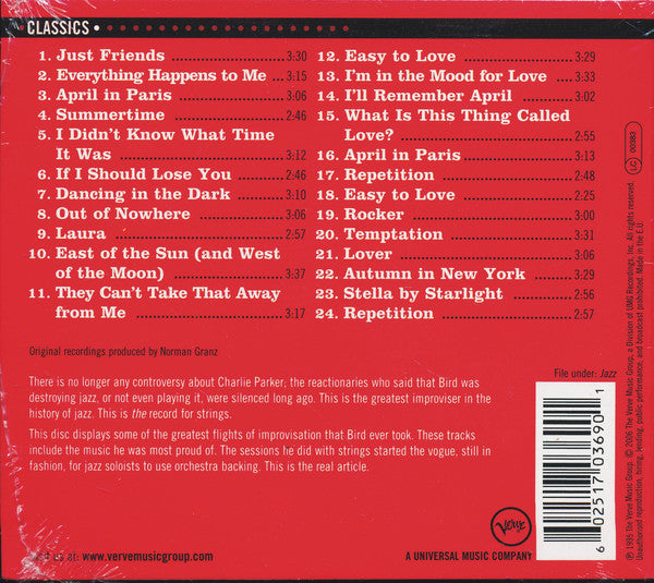 Charlie Parker : Charlie Parker With Strings: The Master Takes (CD, Comp, RE)