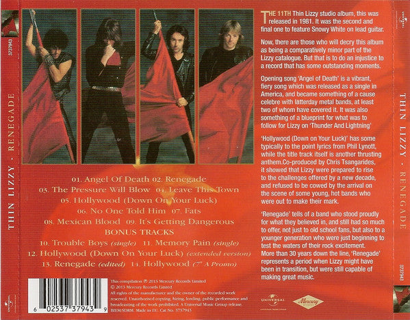 Thin Lizzy : Renegade (CD, Album, RE, RM)