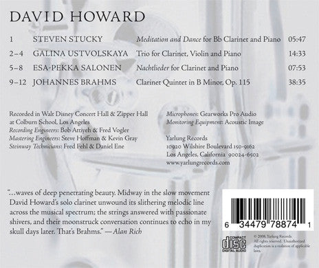 David Howard (8) - Steven Stucky / Galina Ustvolskaya / Esa-Pekka Salonen / Johannes Brahms : David Howard Plays Clarinet Works (CD)