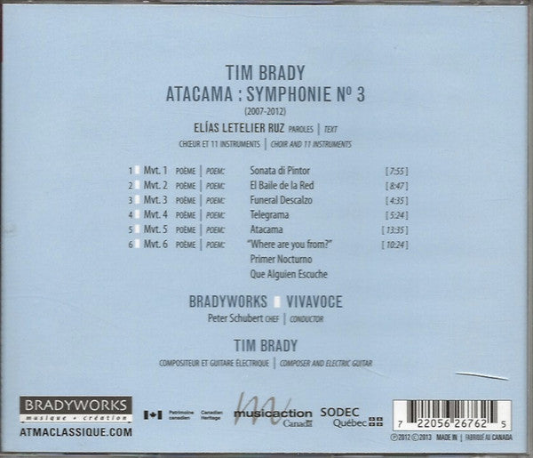 Tim Brady, Bradyworks, Vivavoce : Atacama: Symphonie No 3 (CD, Album)