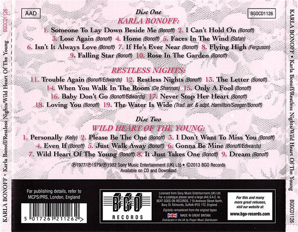 Karla Bonoff : Karla Bonoff / Restless Nights / Wild Heart Of The Young (2xCD, Comp, RM)