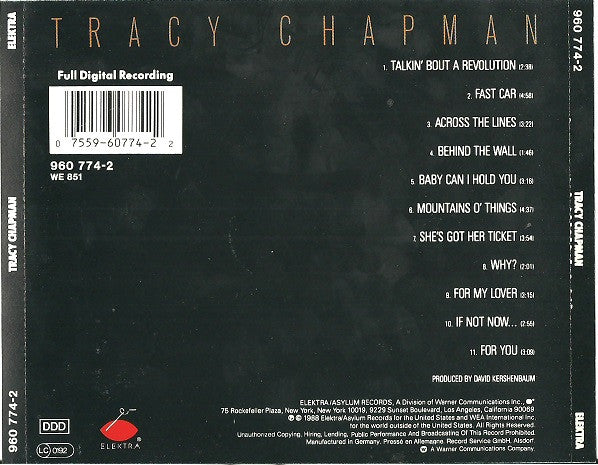 Tracy Chapman : Tracy Chapman (CD, Album)