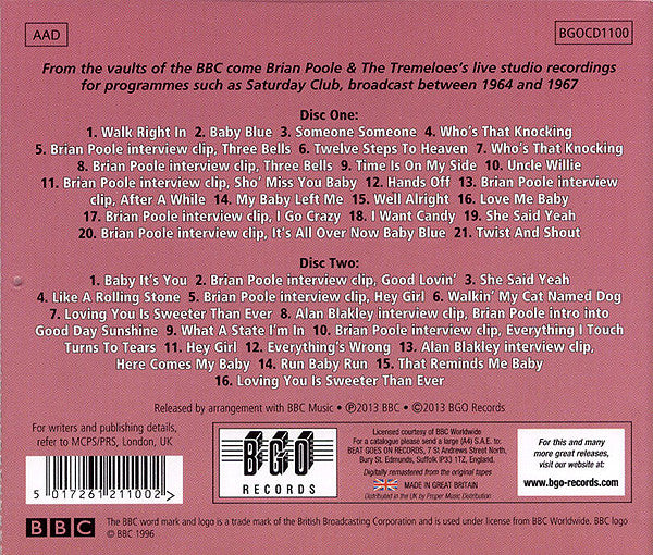 Brian Poole & The Tremeloes : Live At The BBC 1964-67 (2xCD, Comp, Sli)