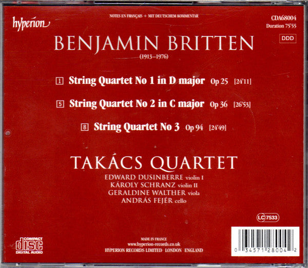 Benjamin Britten, Takács Quartet : String Quartets 1, 2 & 3 (CD, Album)