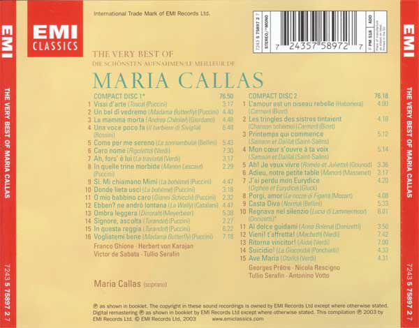 Maria Callas : The Very Best Of Maria Callas (2xCD, Comp, Mono, RE)