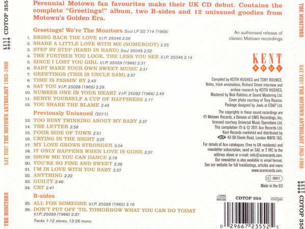 The Monitors : Say You! The Motown Anthology 1963-1968 (CD, Comp, Mono)