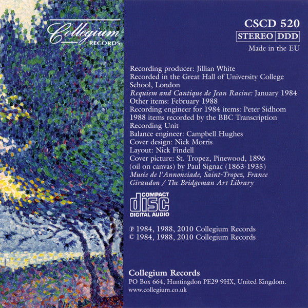 Gabriel Fauré - The Cambridge Singers, City Of London Sinfonia Directed By John Rutter : Requiem (1893 Version) And Other Sacred Music (CD, Album, RM)